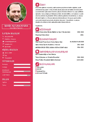 Beden Eğitimi Öğretmeni CV Örnekleri cv indir